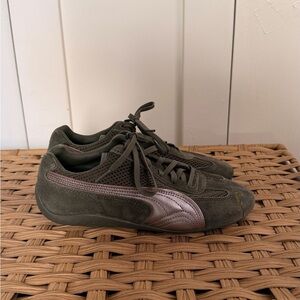 Puma Olive Suede Sneakers with Metallic Accent